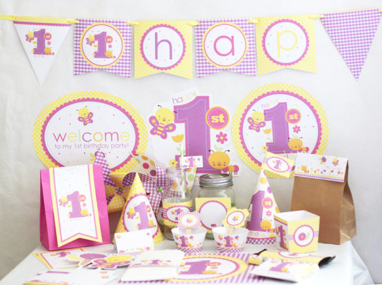 Girl 1st Birthday Decorations Printable - Butterfly Birthday
