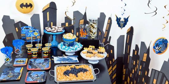 batman party backdrop and food