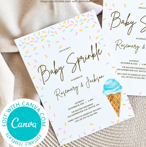 editable blue ice cream invitation