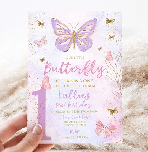 first birthday butterfly invitation
