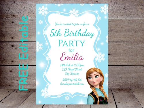 free frozen party with anna editable invitation
