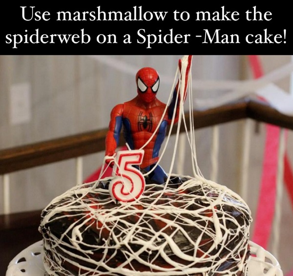 marshmallow to make spiderweb on spiderman cake