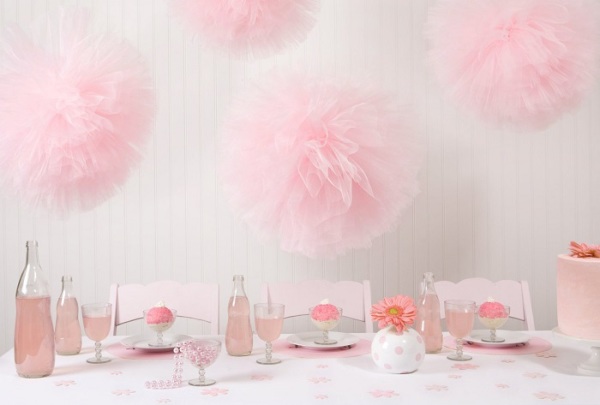 Pink Tulle Pom Pom Ceiling decor