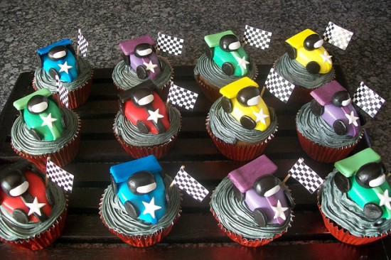 racing car birthday party cupcakes
