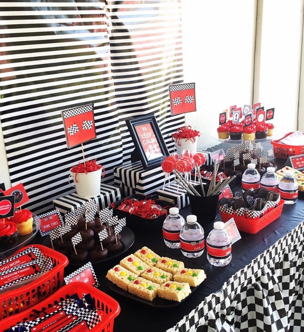 racing car birthday party dessert table