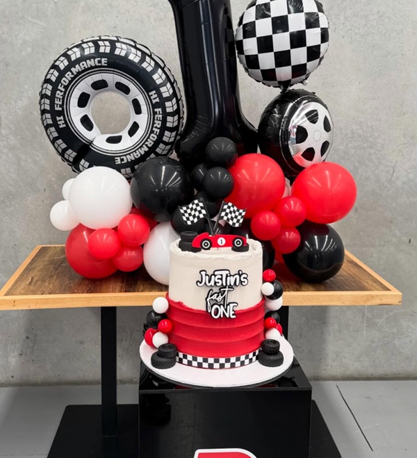 racing car first birthday cake
