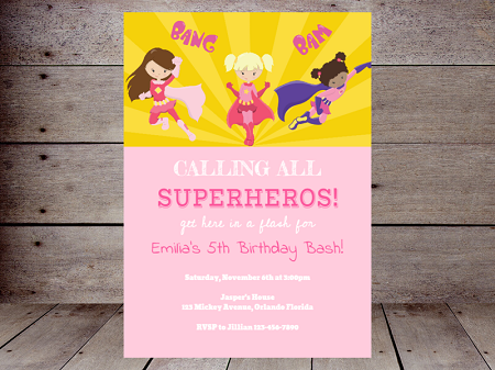 superhero girls editable invitation supergirls