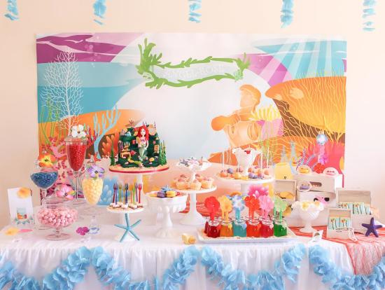Ariel Mermaid inspired birthday party dessert table
