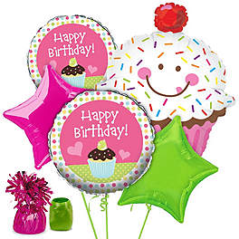 Cupcake Birthday Party Ideas decorations pinata balloons centerpiece