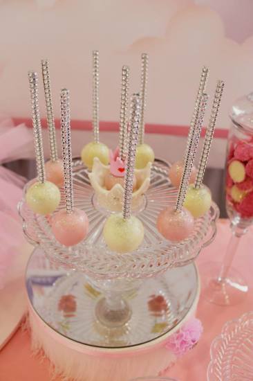 Bling Princess First Birthday Party cake pops