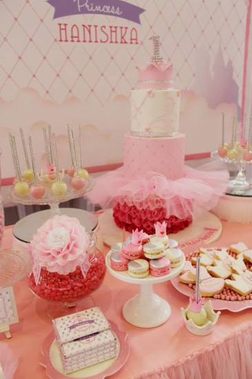 Bling Princess First Birthday Party dessert table