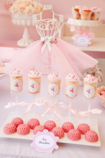Pretty Pink Ballerina Birthday Party sweets with tutu decor