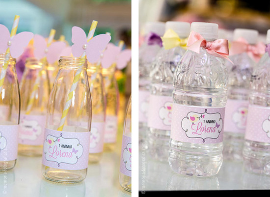 drinking bottles adorned with ribbon