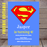 free blue and yellow superman editable invitation