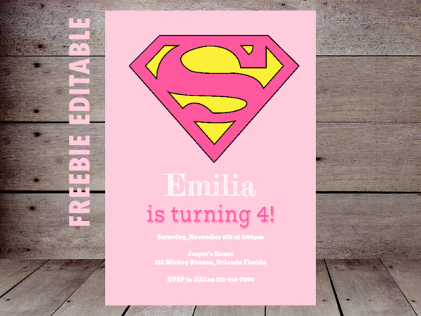 free supergirl editable birthday invitation