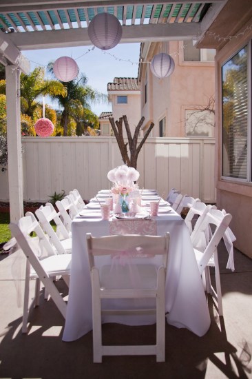 ballerina birthday party decorations tablesetting with pom poms