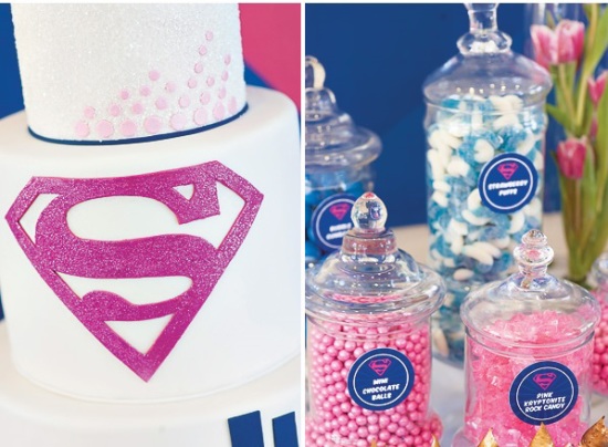 Pink Blue Supergirl Birthday Party Cake
