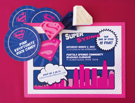 Supergirl Birthday Party in Pink & Blue invitation carrd