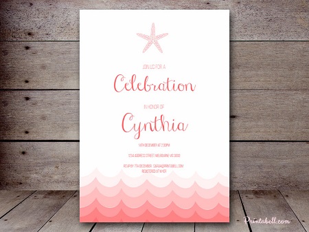 editable coral-beach-baby-shower-invitation