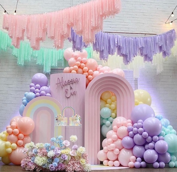 floral pastel rainbow unicorn party decorations