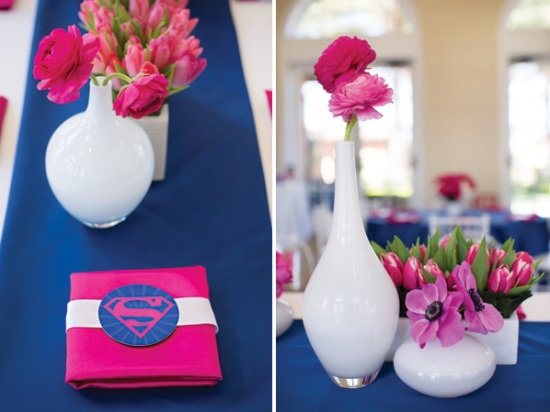 Pink Blue Supergirl Birthday Party decorations flower