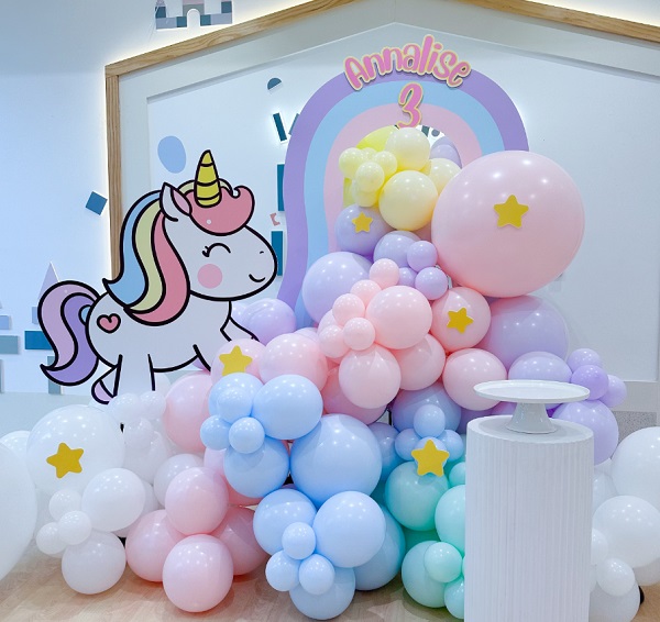 magical unicorn birthday balloons and props