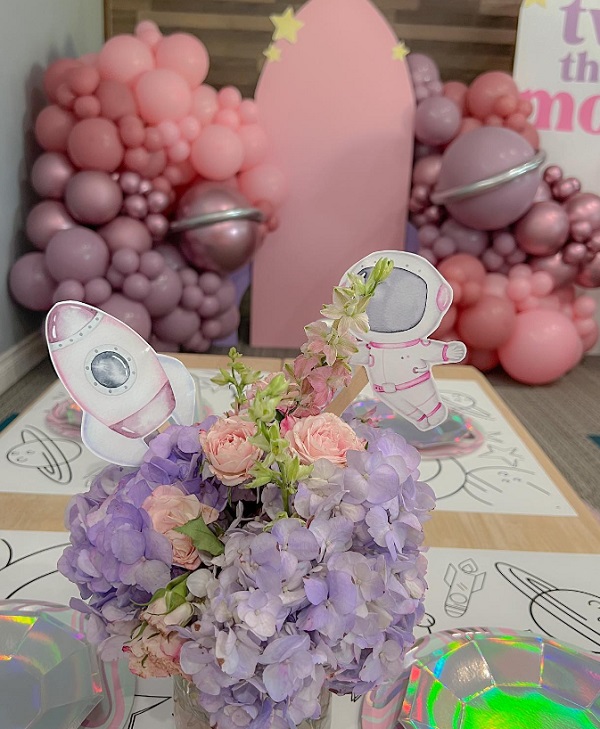 pink space themed cutout centerpieces