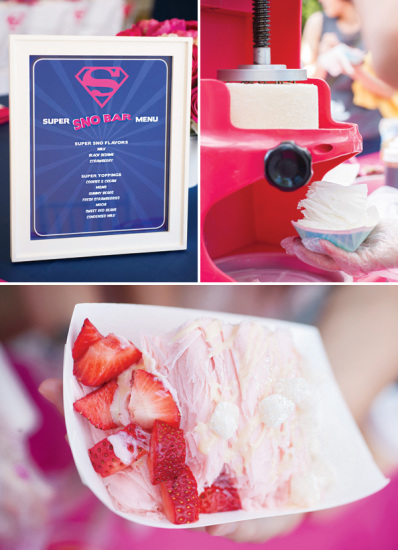 Pink Blue Supergirl Birthday Party Shaved Snow Bar
