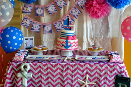 Pink & Blue Nautical Girl birthday party ideas
