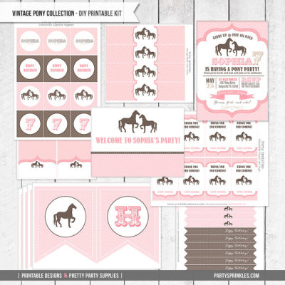 Vintage PONY Horse Birthday Party collection & invitations for girls