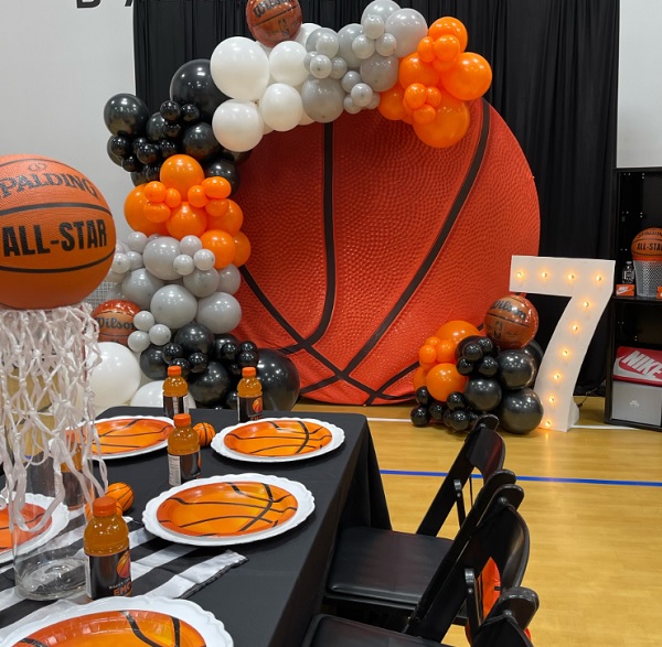 basketball birthday party setup