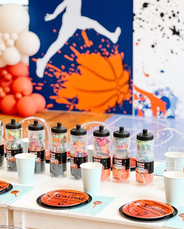 basketball party favor bottles and treats