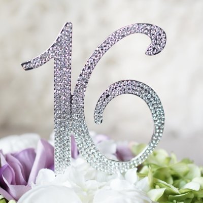 16 Birthday Cake Topper - Monogram Rhinestone Silhouette w Crystals