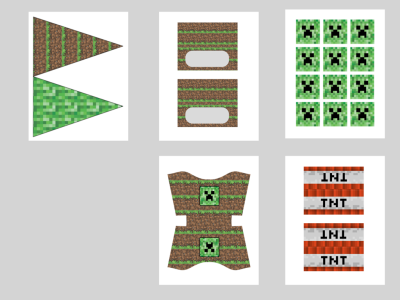 free minecraft party printable, food labels, cupcake toppers