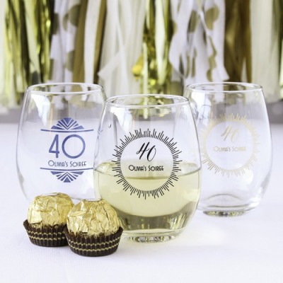 40th Personalized 9 oz. Birthday Stemless Wine Glass
