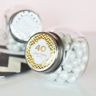 40th Personalized Birthday Metallic Foil Candy Jars