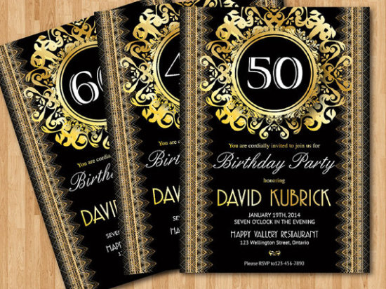50th Gold birthday invitation. 30th 40th 50th 60th 70th 80th