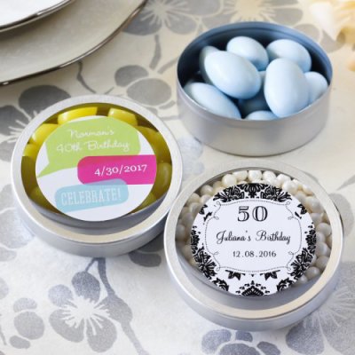 50th Personalized Birthday Round Clear Topped Candy Tins