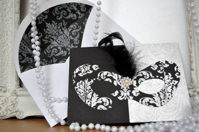 Black and white masquerade invitation