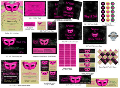 Masquerade Mardi Gras Party Complete Printable Party Package - Pink Gold