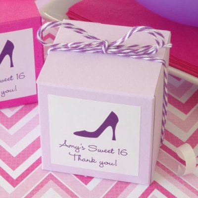 Party Theme Square Favor Box with Personalized Label