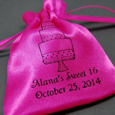 Personalized Color Satin Birthday Favor Bag