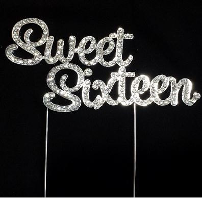 Silver Sweet Sixteen Rhinestone Cake Topper