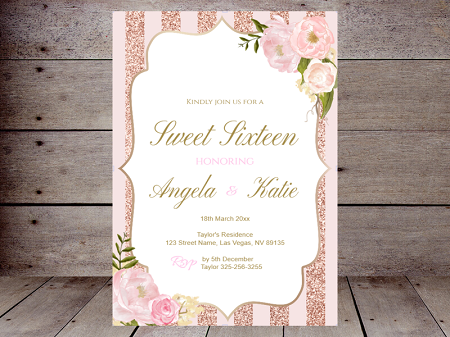 editable rose gold sweet 16 invitation
