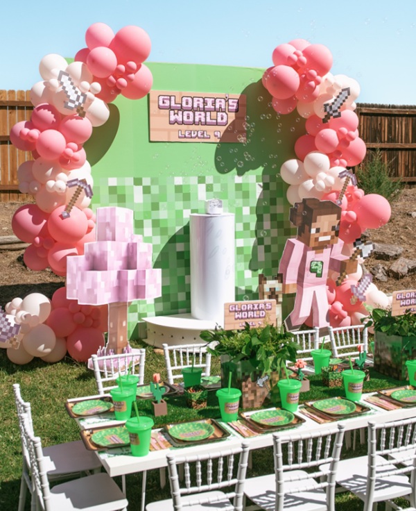 girl pink minecraft birthday party