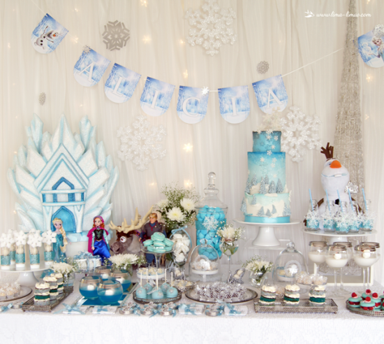 glamorous-frozen-birthday-party-dessert-table