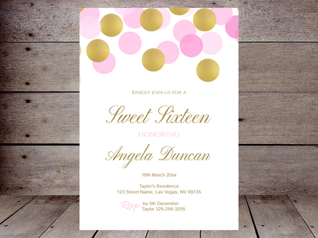 pink and gold sweet sixteen invitation