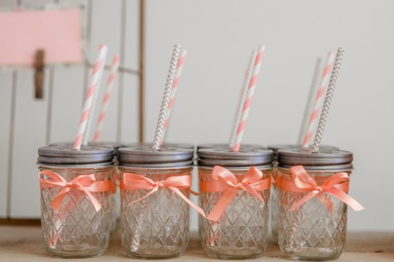 Little Bird Party ideas drink jars with ribbon