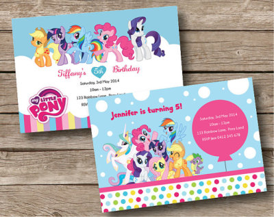 My Little Pony Birthday Party Personalised Invitation Card Custom Invite Kids Balloon Colorful