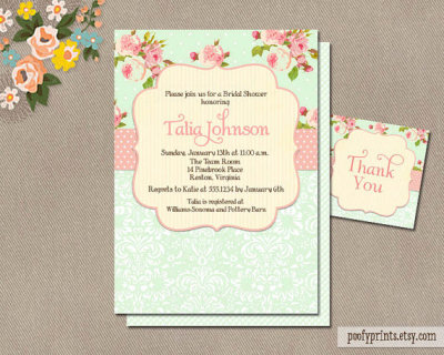 Shabby Chic Bridal Shower Invitations - FREE Matching Favor Tags